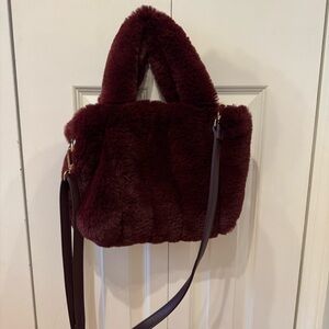 Free people Faux Fur handbag crossbody or shoulder Burgundy soft beautiful